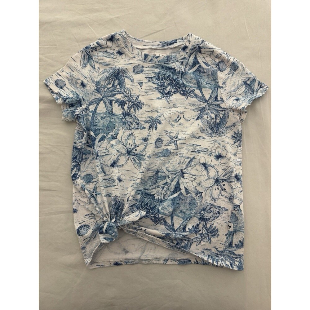 abercrombie kids Girls 9-10Y Blue White Floral Hawaiian Tee Crew Neck Short